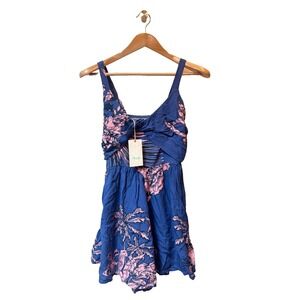 Maaji Women's Tropical Blue & Pink Floral Romper Size Small‎ Vacation NWT